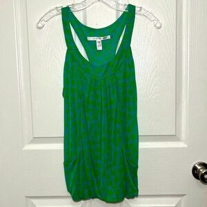 Diane von Furstenberg Blue and Green Racerback Silk Tank Top | size L